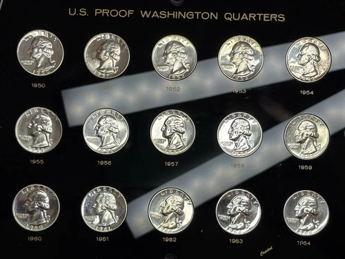 1950–1964 Silver Proof Washington Quarter Set Capital Holder High Grade Gems