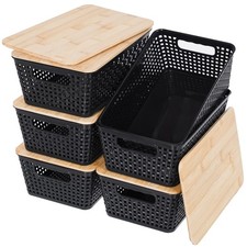 Storage Bins with Lids 6 Packs, Plastic Storage Bins with Lids for Pantry Org...