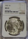 1923 US Peace Silver Dollar $1 NGC MS63