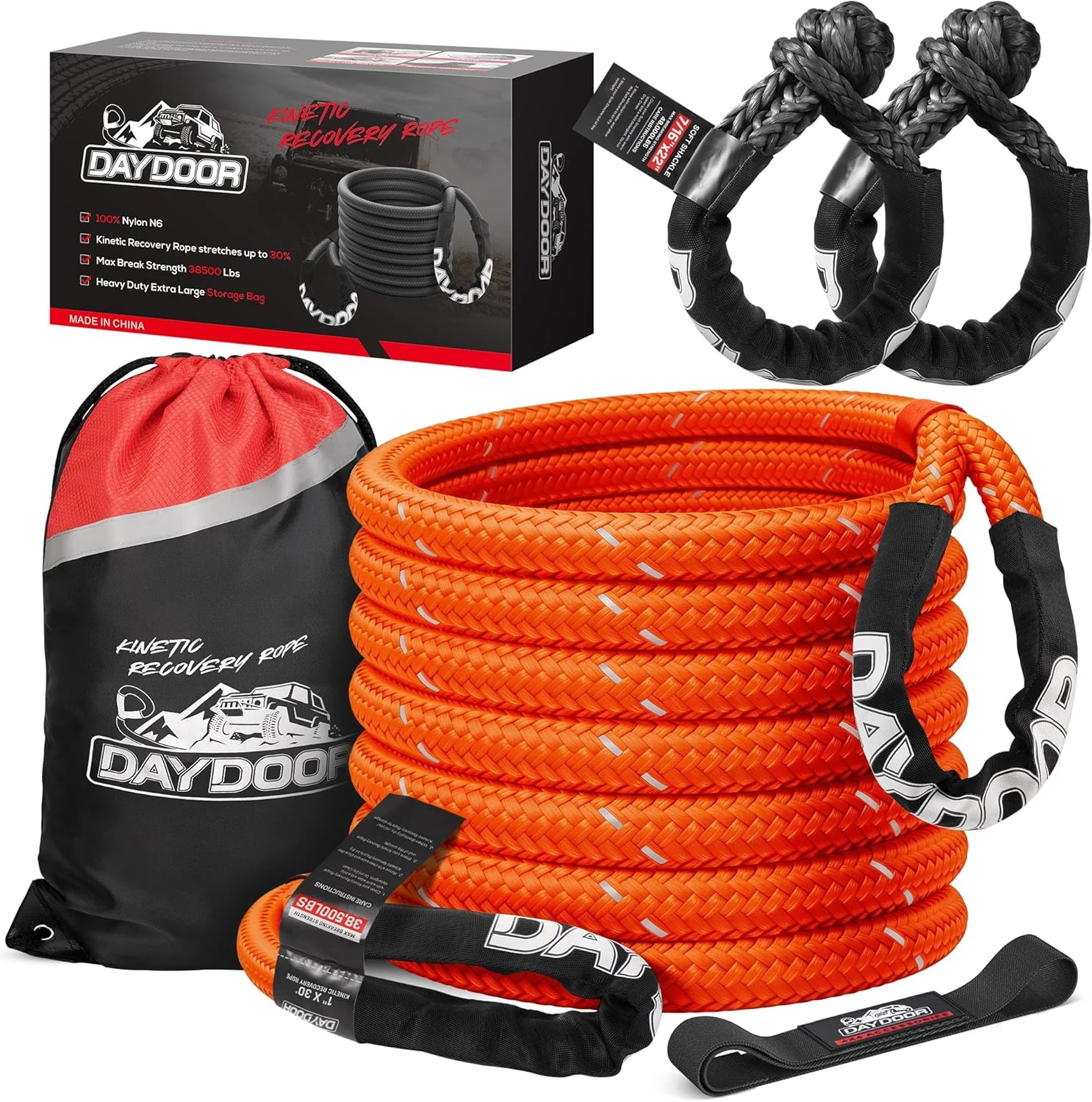 Kinetic Recovery Rope Kit 1"x30' with 2 Soft Shackles for Offroad Vehicles