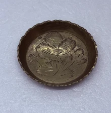 Vintage 1970s Solid Brass Coaster Trinket Dish Etched Floral Leaf Petals Art 25