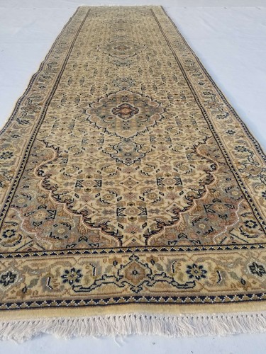 Vintage Hand Made Traditional Oriental Wool Beige Long Runner 299x93cms