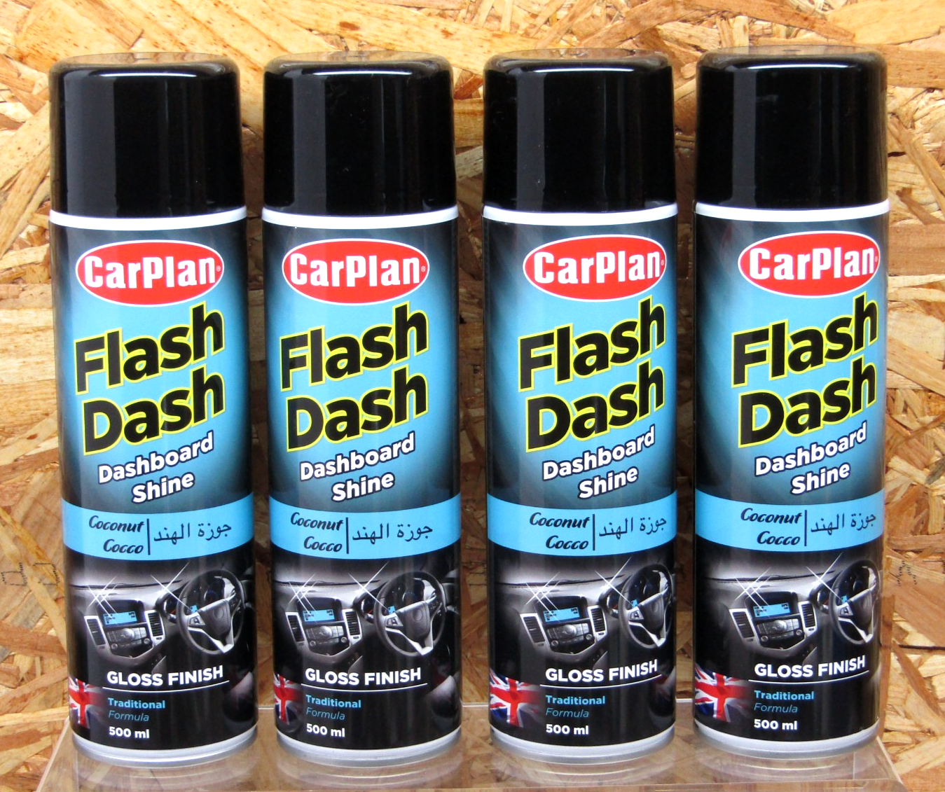 4 x  CarPlan Flash Dash Coconut Dashboard Shine Gloss Finish Interior 500ml x 4