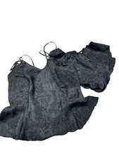 Vintage Victoria  s Secret Gold Label Black Satin Silk Paisley Cami Short Set S