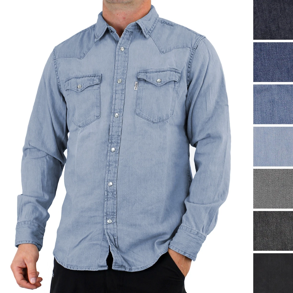 JXGSGOGO Men's Casual Denim Shirt - Long Sleeve Button Down, Dark Blue, Medium, Cotton Blend - View #10