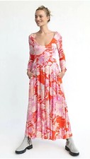 Free People Dress First Date Scoop Neck Long Sleeved Maxi Dress. Red Pink Medium