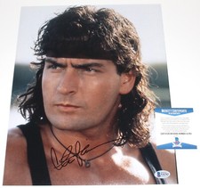 CHARLIE SHEEN SIGNED 'HOT SHOTS!' 11x14 MOVIE PHOTO ACTOR BECKETT COA BAS