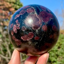 Fuochi d'artificio naturali 1,72 libbre quarzo granato rosso sfera lucida cristallo guarigione + supporto