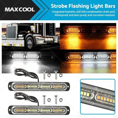 Flexzon 4x Amber LED Recovery Strobe Flashing Lights - R65 Grille Mount Lamps, 12/24V, 8W, SAE/ECE - View #2