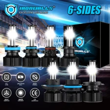 IRONWALLS 6-Sides LED Headlight Kit Fog Bulbs White  For Ford F-150 1992-2023