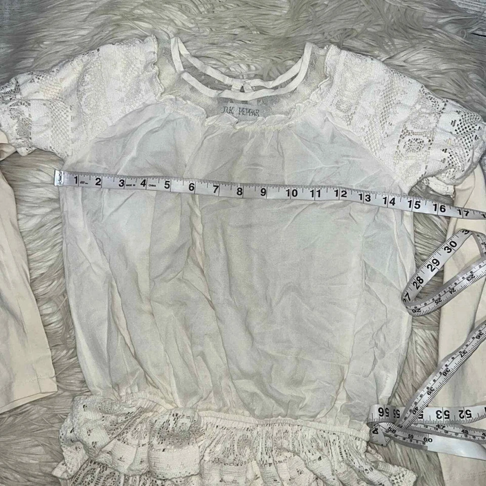 Jak & Peppar Long Sleeve Boho Crochet Lace Off-White Cream Peplum Top SZ 14 - Image 4 of 4