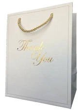 White Gift Bags with handles Bulk Medium 8 x 10 Matte Paper Thank You[144 bags] 