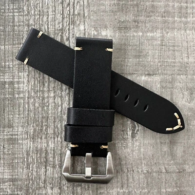 Bracelet De Montre En Cuir Noir Mat De 22Mm Pour Montres OFFICINE PANERAI PAM - Photo 1/4