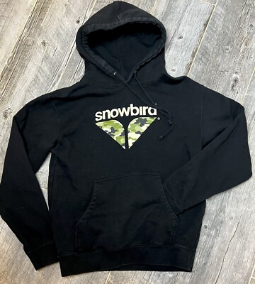 Snowbird Utah Ski Hoodie Black Camouflage Logo Pullover Snowboard Men’s S 