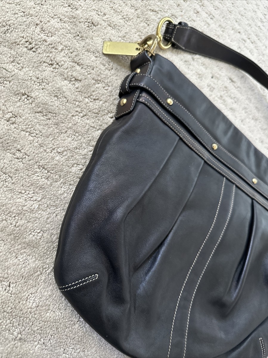 COACH Hobo Bag Y2K Ergo Black Leather Pleated Brass Gold Buckle