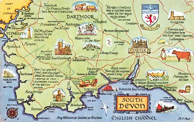 MAP  POSTCARDS SOUTH DEVON GOOD PLUS  VERY GOOD