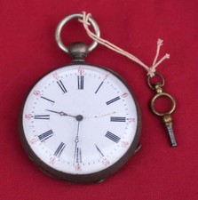 French 8 Jewels Sterling Silver Open Face Pocket Watch Key 1900