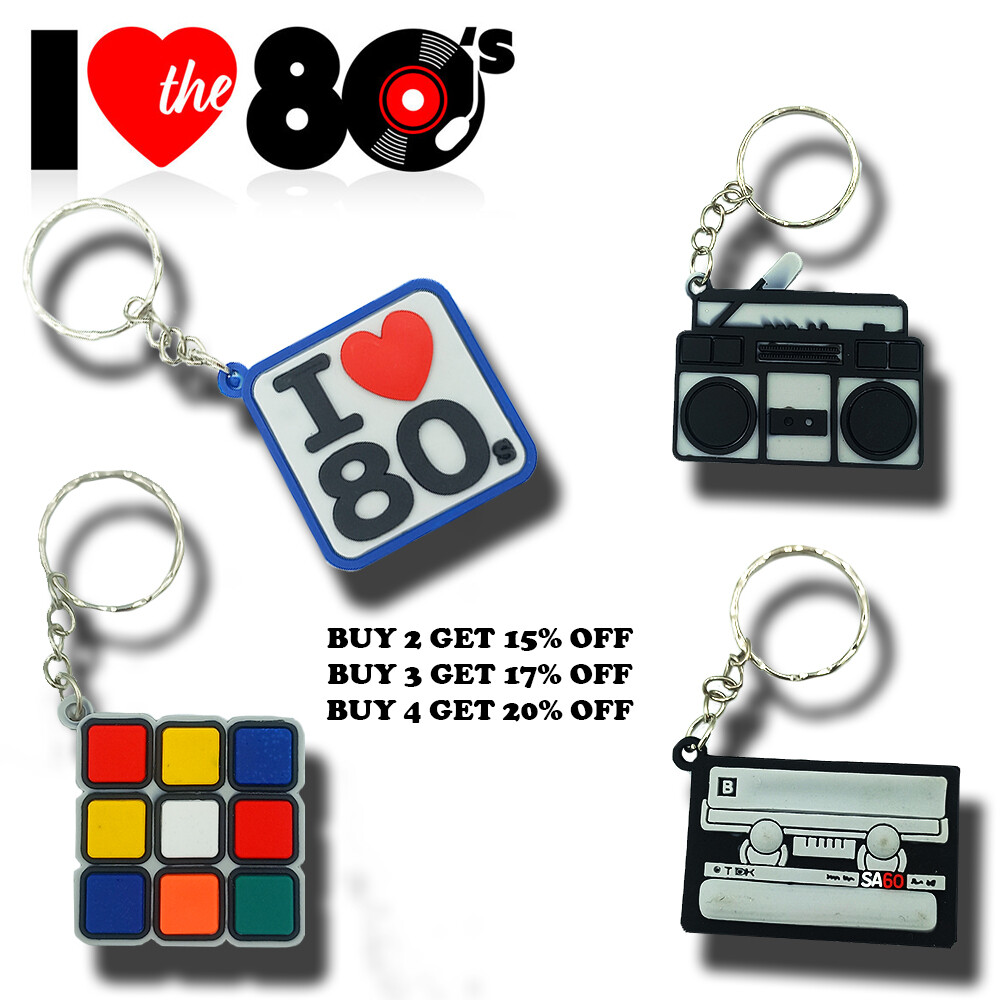 Retro 80s Novelty Keyring-Keychain - Choose Rubik's Cube - I Love