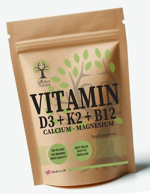 Vitamin D3 10000iu K2 MK7 Calcium Magnesium Vitamin B12 10000mcg 90 Capsules