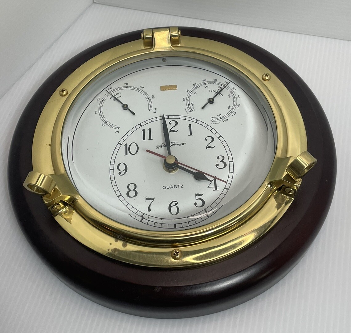 Seth Thomas Porthole Wall Clock Hydro Thermo Gauges Meridian Model