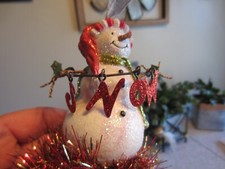 NWOT large Christmas Ornament Snowman w/red and green ribbons