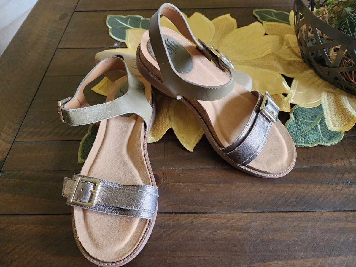 Sofft Womens Balsam Silver Olive Leather Sandel Size 6.5