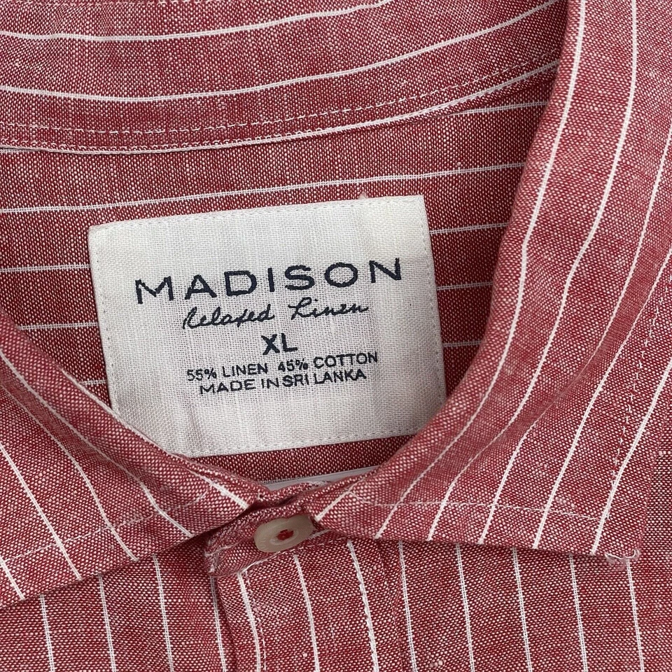 Camisa Madison Calce Relajado Rosa Mezcla de Lino Para Hombres XL Manga Larga Con Botones Foto 3 de 4