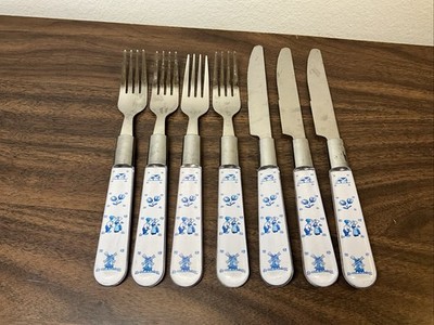 Farm Scene Decor Flatware Lot  4 Dinner Forks 3 Dinner Knives Stainless Steel