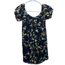 UO Kimchi Blue Black Floral Embroidered BOHO Mesh Puff Sleeve Mini Dress Women M