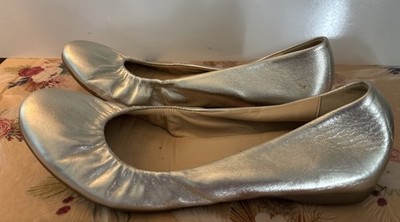 J.Crew Cece Silver Metallic Genuine Leather Ballet Flats 6.5 Packable Comfort