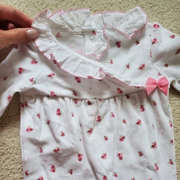 Janie and Jack Bebé Niñas Flor Volantes Rosa Floral Conjunto de Una Pieza talla 0-3m Foto 3 de 4