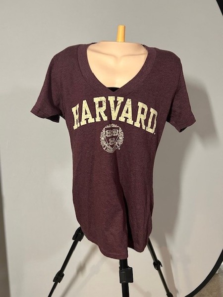 Women's V-Neck HARVARD UNIVERSITY TEE Size L college Ivy League Fits like M