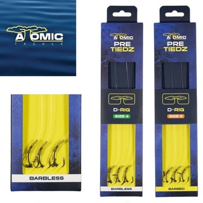 Atomic Tackle D Rigs Barbed/Barbless - Karpfenangeln vorgebundene Rigs Größe 4/6