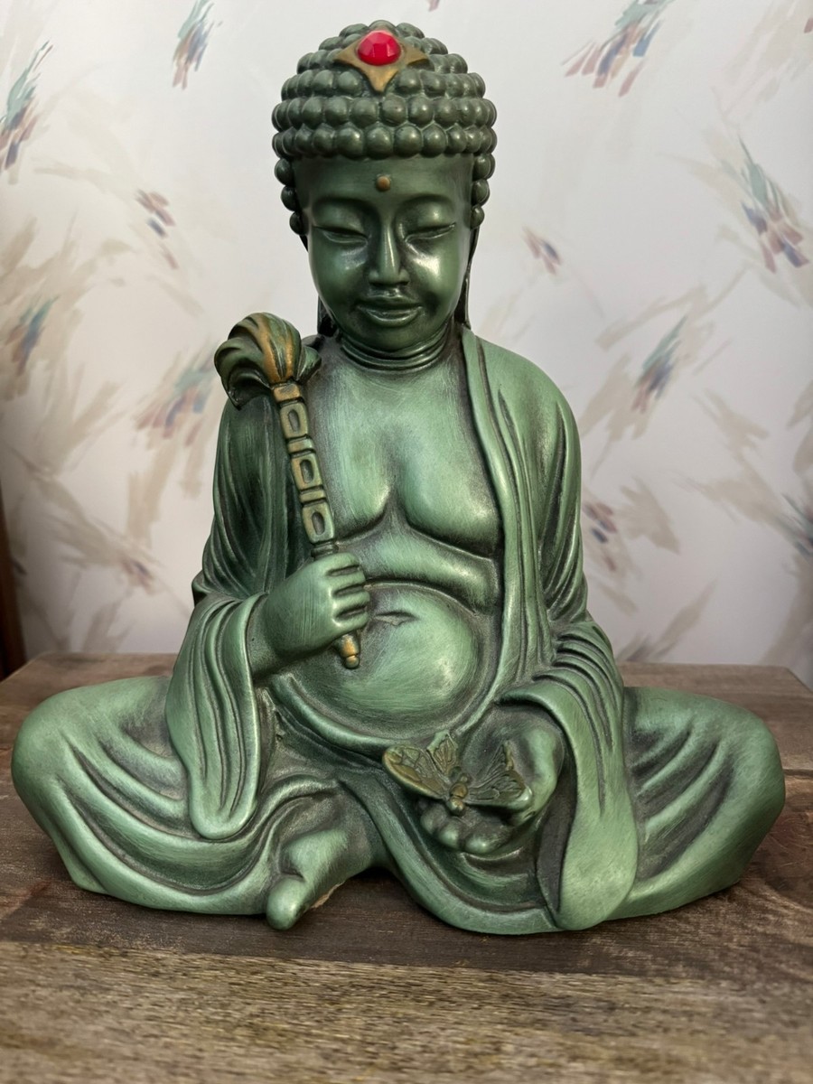 Vintage 1962 Universal Statuary Corp #765 Green Buddha Statue MCM