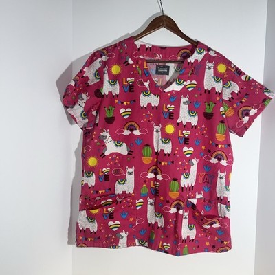 Butter Soft Original Scrub Top Llama Love Cactuses Medium