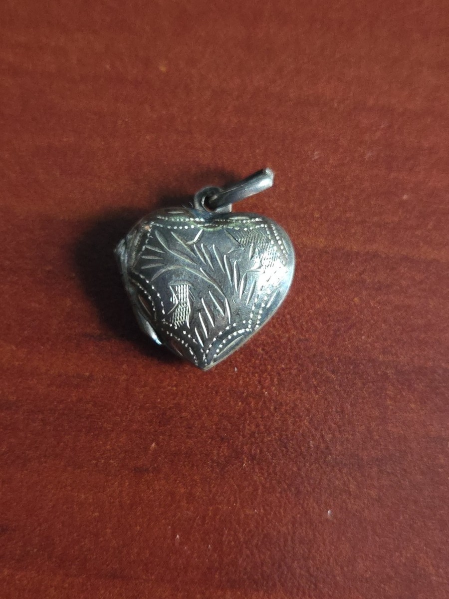 Vintage 925 Silver Etched Heart Shaped Locket Pendant | eBay