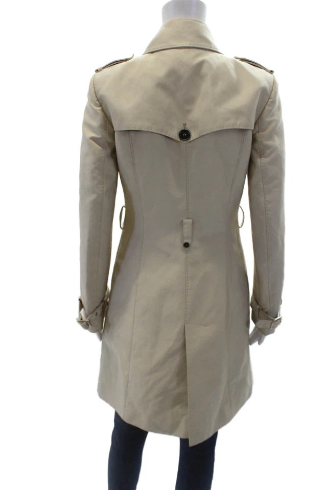 Zara Woman Womens Button Down Belted Trench Coat Beige Cotton Size Small - Image 3 of 4
