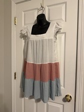 Kiwi + Punch Size L Multicolor Tiered Ruffle Sleeve Short Dress