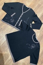 M&as matching black cardigan & top set with floral sequin detailing size uk 14