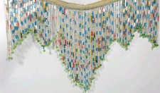 Vintage Handmade Glass Beads Sewn On A Fabric Belt 24" Long