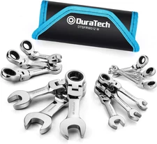 Stubby Flex-head Ratcheting Combination Wrench Set, Metric, 12-piece, 8-19mm