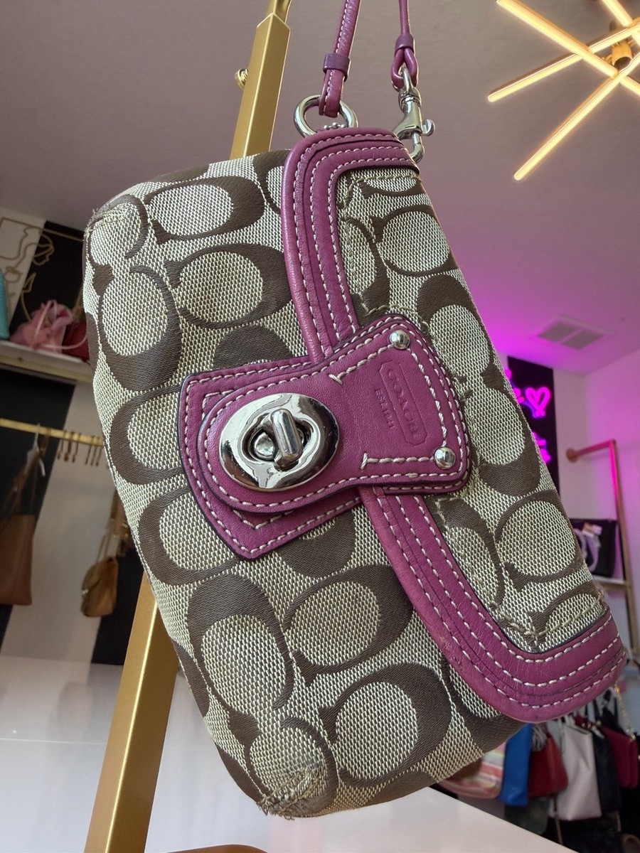 Coach Y2K Retro Pink Vintage Signature Fabric Leather Turnlock