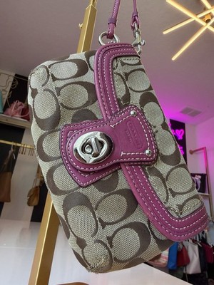 Coach Y2K Retro Pink Vintage Signature Fabric Leather Turnlock