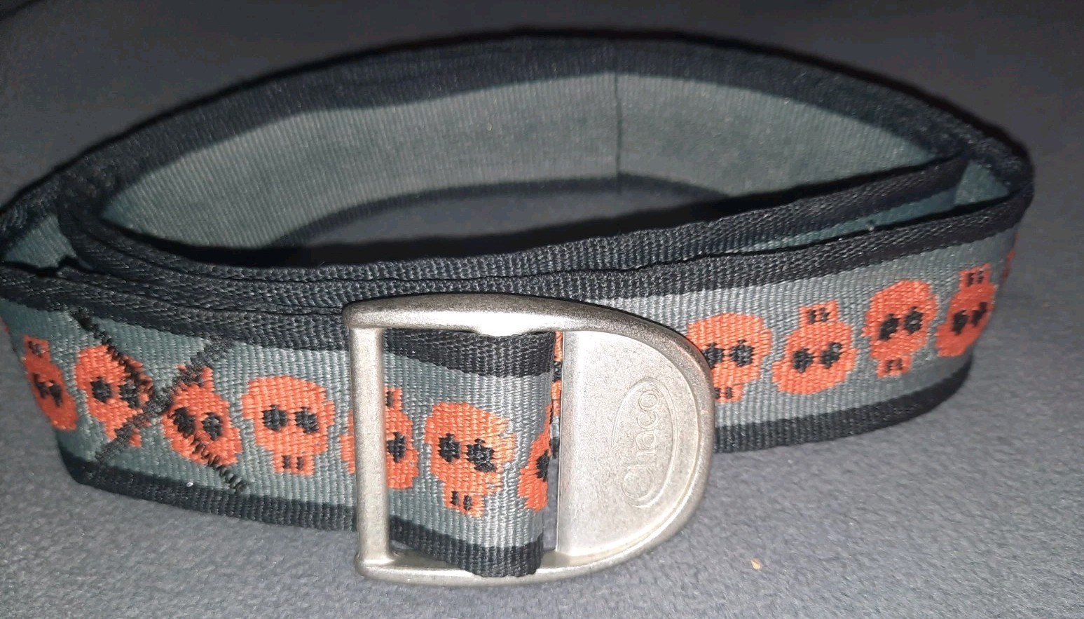 Chaco Webbing Belt Unisex 44-3/4” Long Grey Black w/Orange