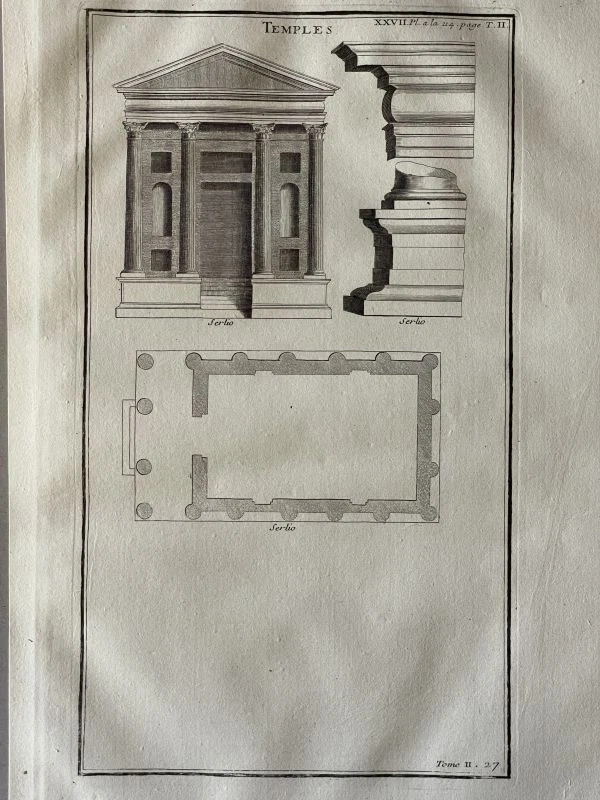 Temples 5 Kupferstich Montfaucon Antiquité Tempel Säulen Architektur Münzen 1722 - Bild 3 von 4