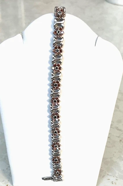 PULSERA TENIS 10K WG HECHA A MANO ELEGANTE COLOR NEGRO Y ROJO DIAMANTE FLOR Foto 2 de 4