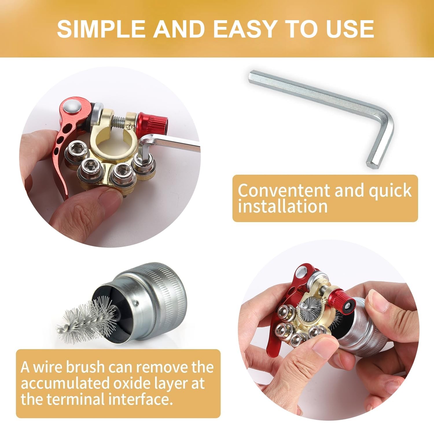 4 Way Car Battery Terminal Connector Clip - SAE/JIS A Type Gold-B