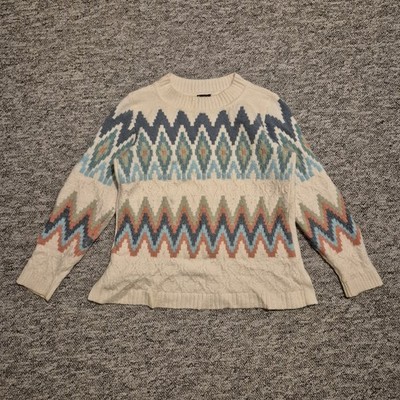Talbots Petite Aztec Fairisle Strickpullover Merinomischung Creme Mehrfarbig Medium