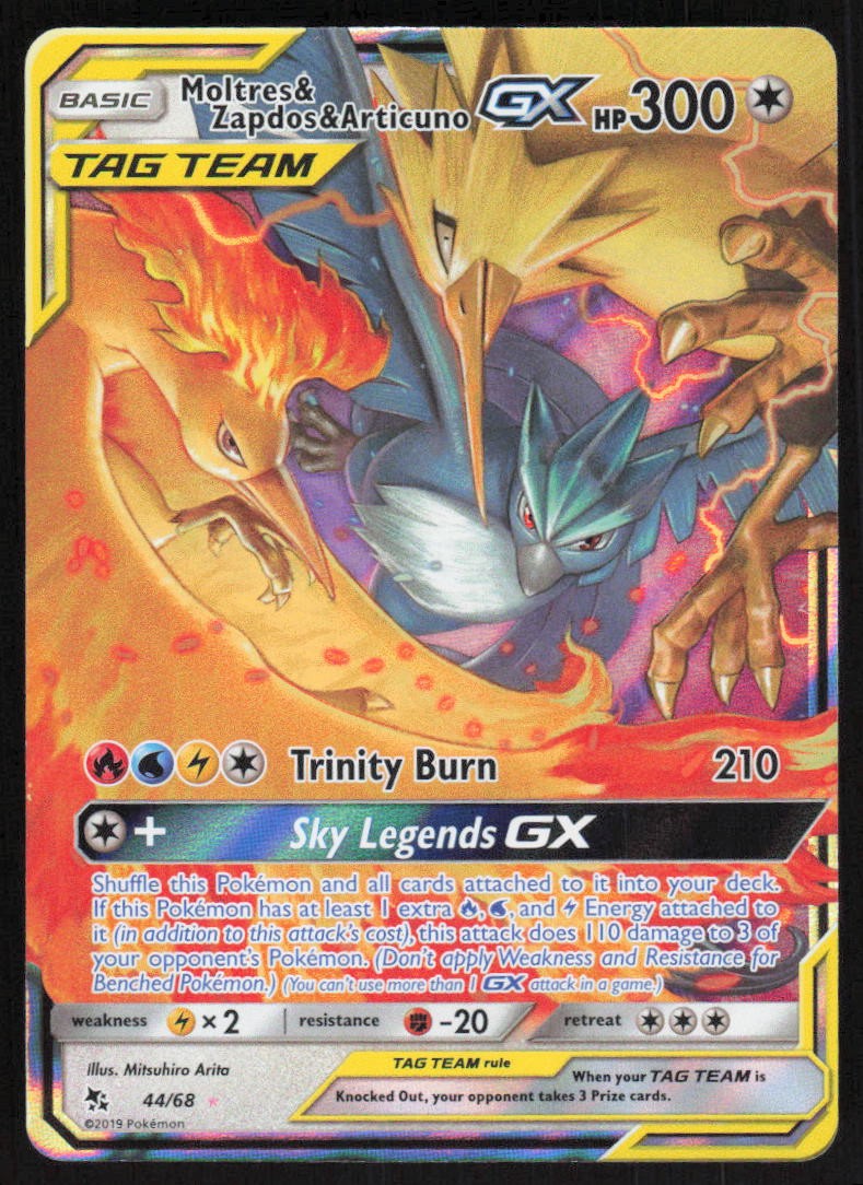 Moltres & Zapdos & Articuno GX Holo 44/68 NM Hidden Fates Pokemon Card