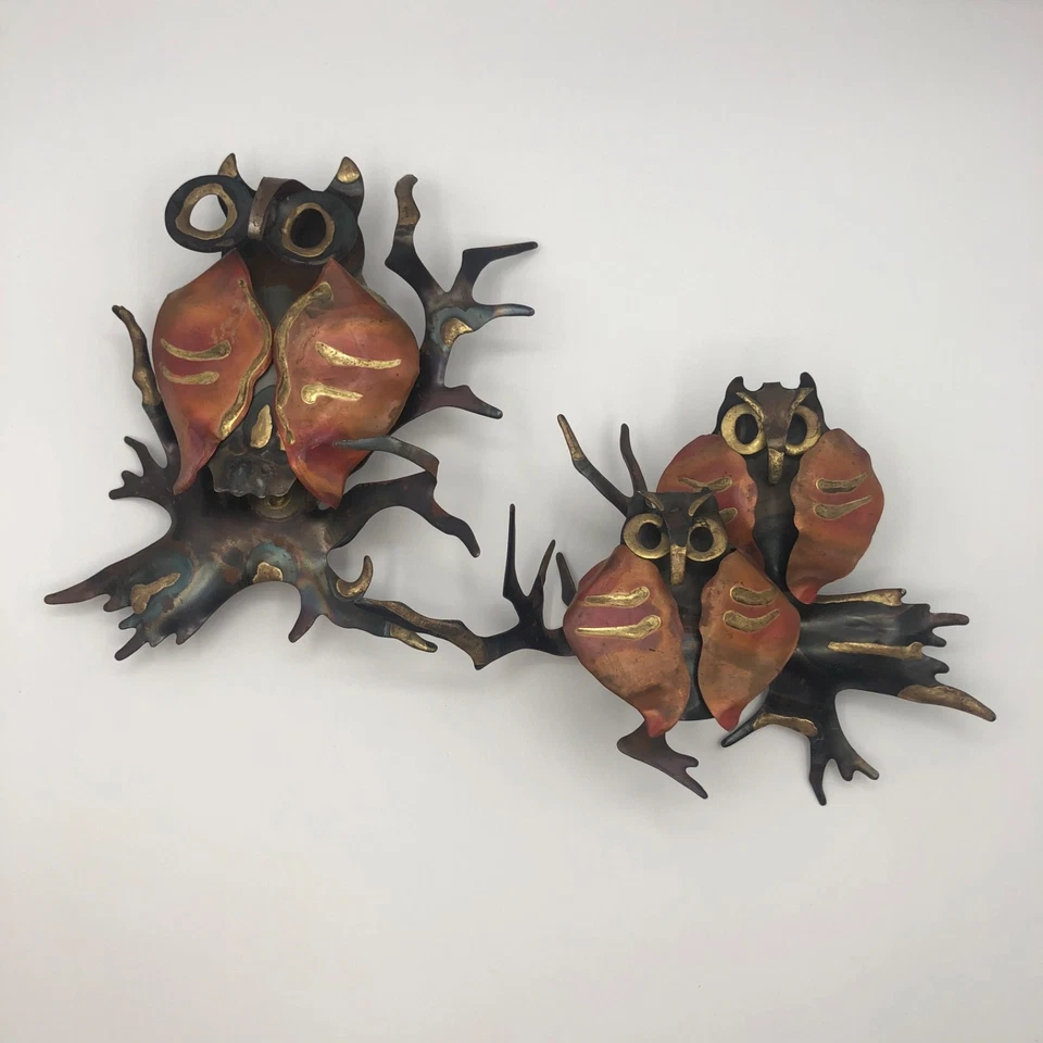 Juego de esculturas de latón arte de pared búho brutalista MCM cobre metal años 70-80 Foto 2 de 4